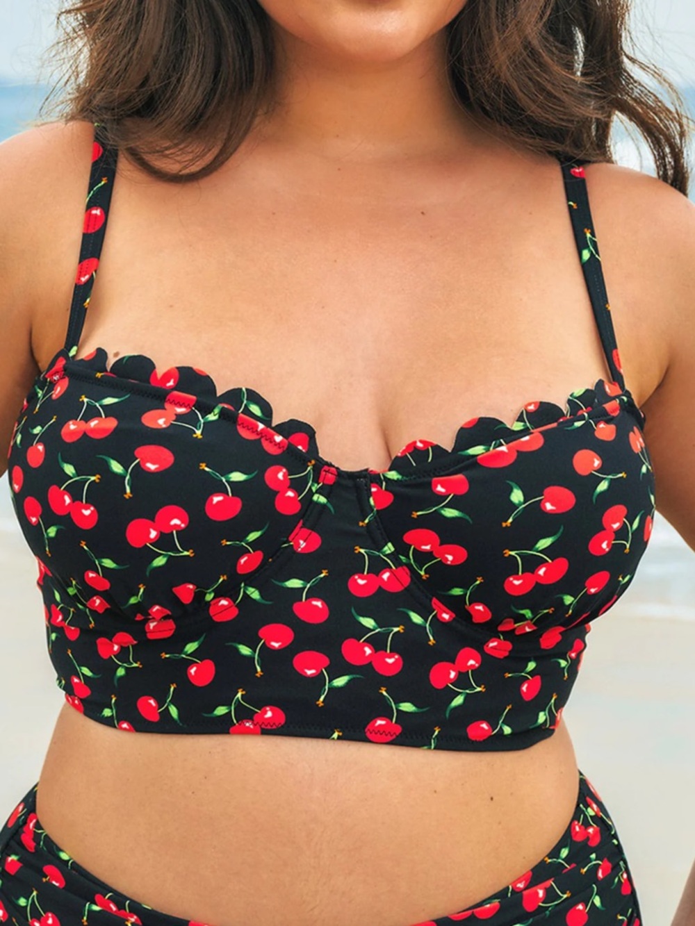 Berlook Women's Bikini Black Cherry Top Criss Cross Plus 16 1X NWT